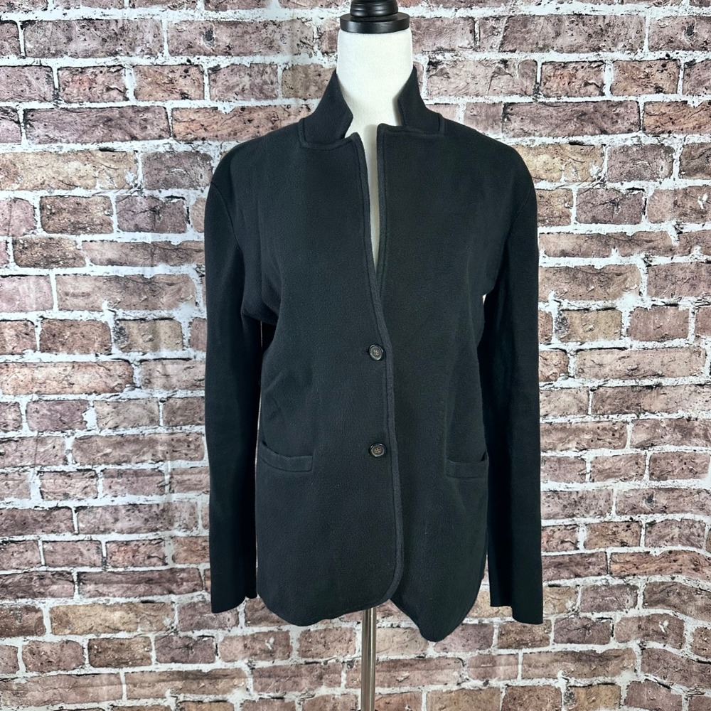 J Crew Black Cotton Knit Blazer Jacket‎ Cardigan Button Front Women's M